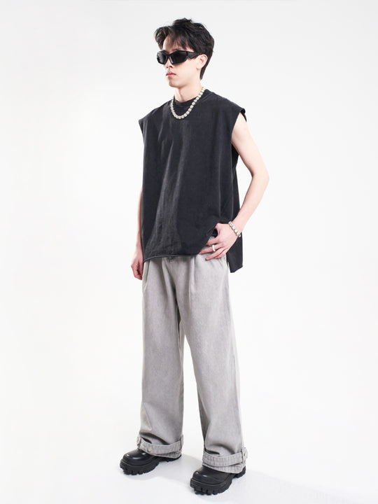 F3F Select Leg Button Strap Wide Jeans