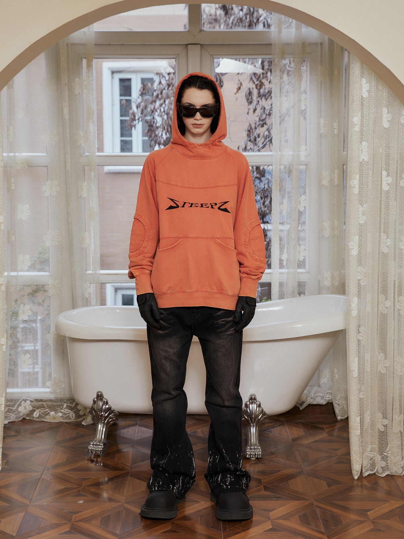 STEEPC Orange Structured Patchwork Hoodie | Face 3 Face