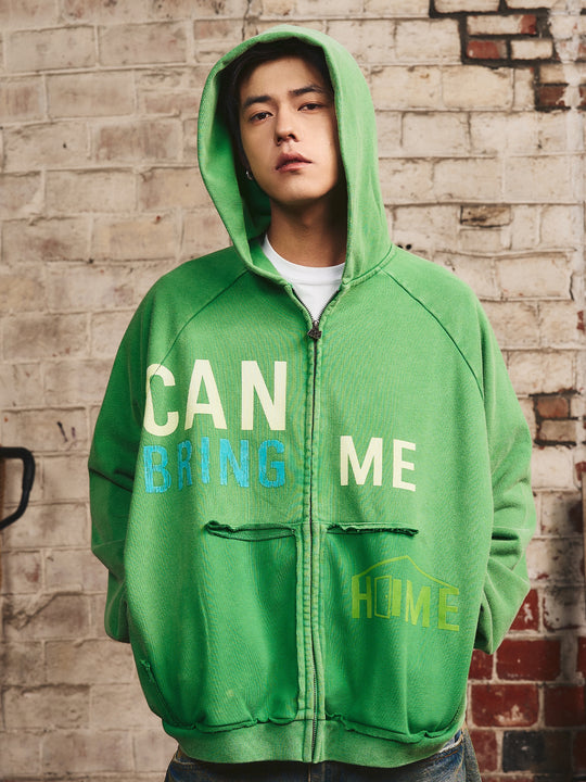 S45 Washed Flocking 3D Printed Zip Up Hoodie | Face 3 Face