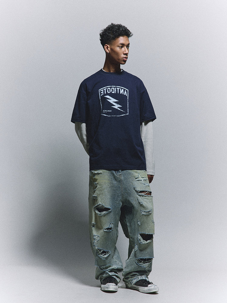 ANTIDOTE Heavy Damage Washed Broken Baggy Jeans | Face 3 Face