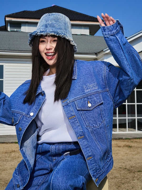 AFGK Three Angels Bright Line Embroidery Denim Jacket