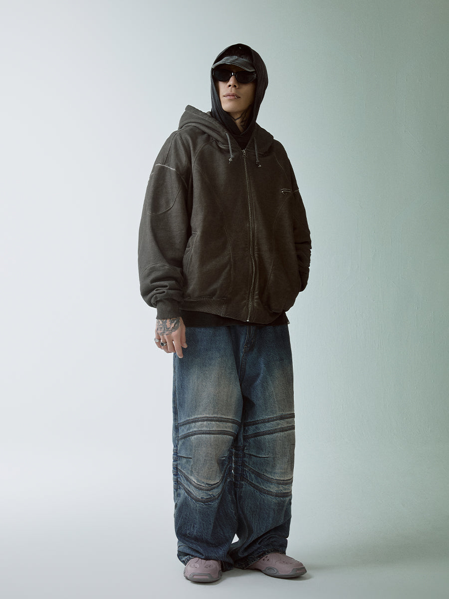 F2CE Vintage Washed Bone Pleated Baggy Jeans | Face 3 Face