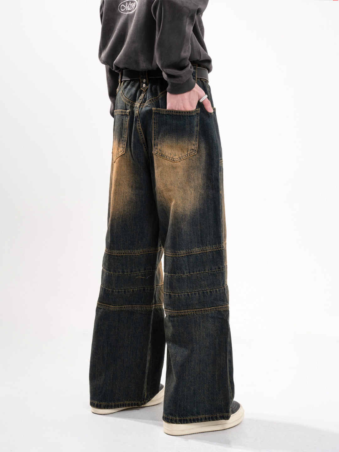 F3F Select Yellow Clay Dye Washed Deconstructed Work Jeans