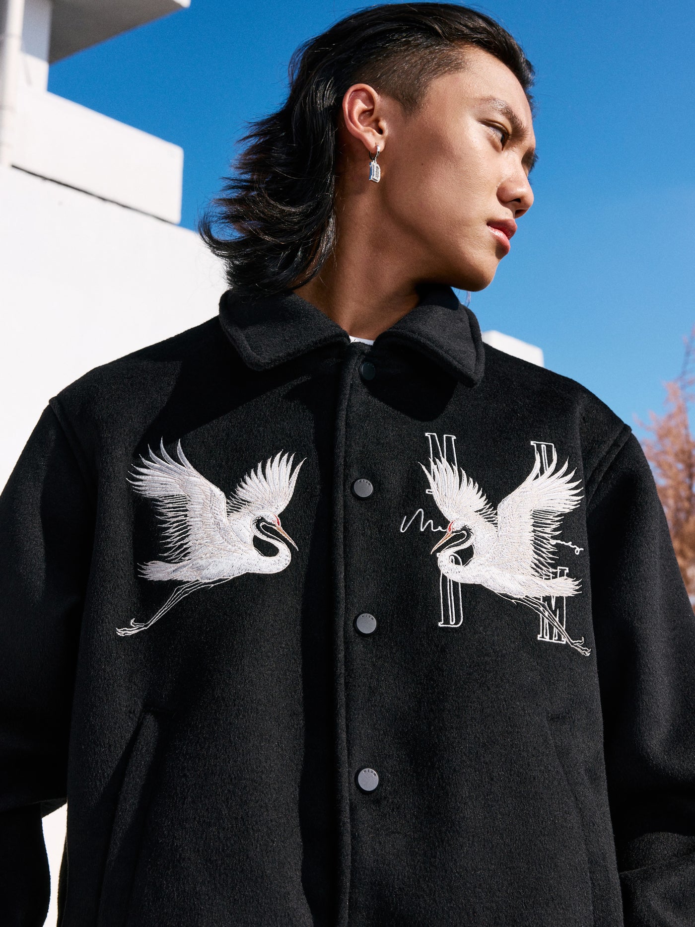 MEDM Crane Embroidery Varsity Jacket | Face 3 Face