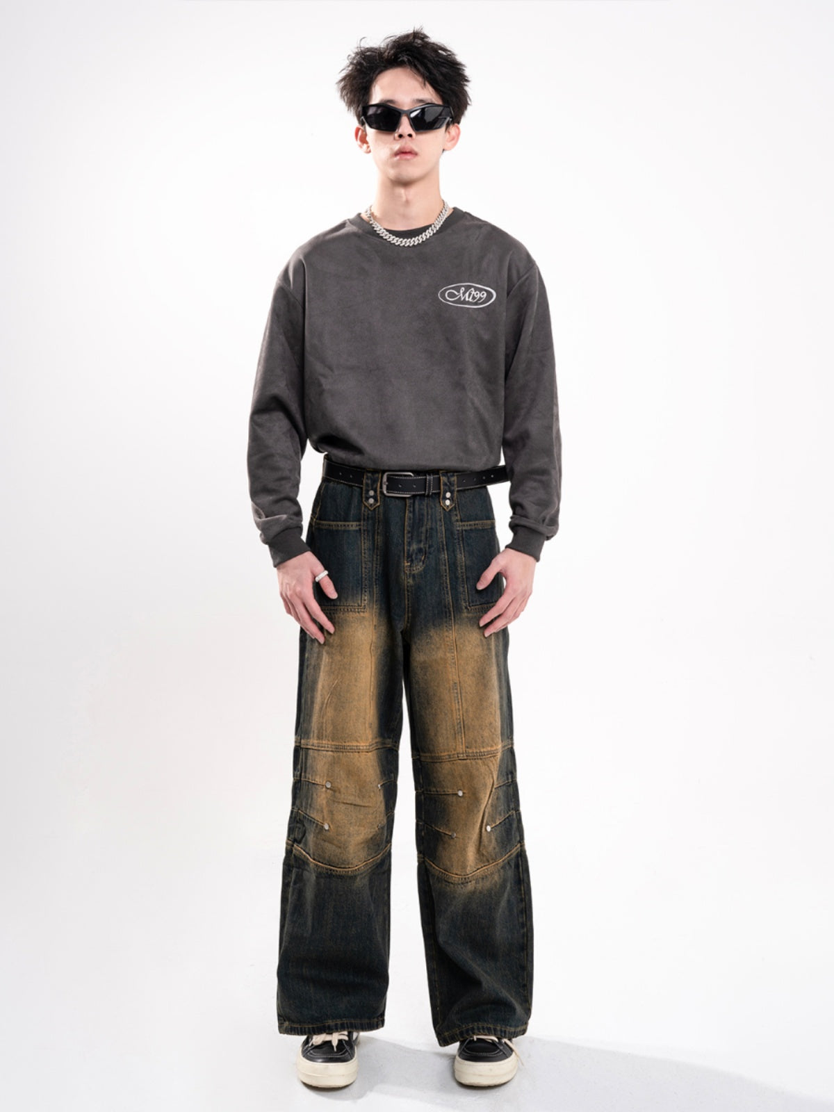 F3F Select Yellow Clay Dye Washed Deconstructed Work Jeans