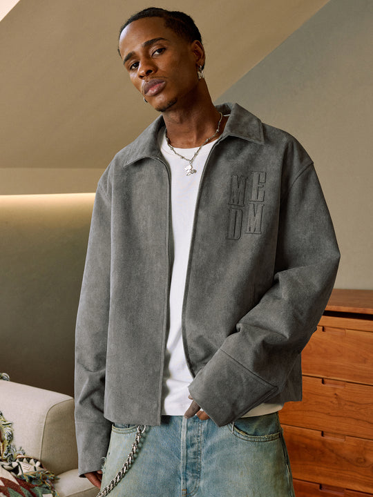 MEDM Suede Patch Embroidered Rider Jacket | Face 3 Face