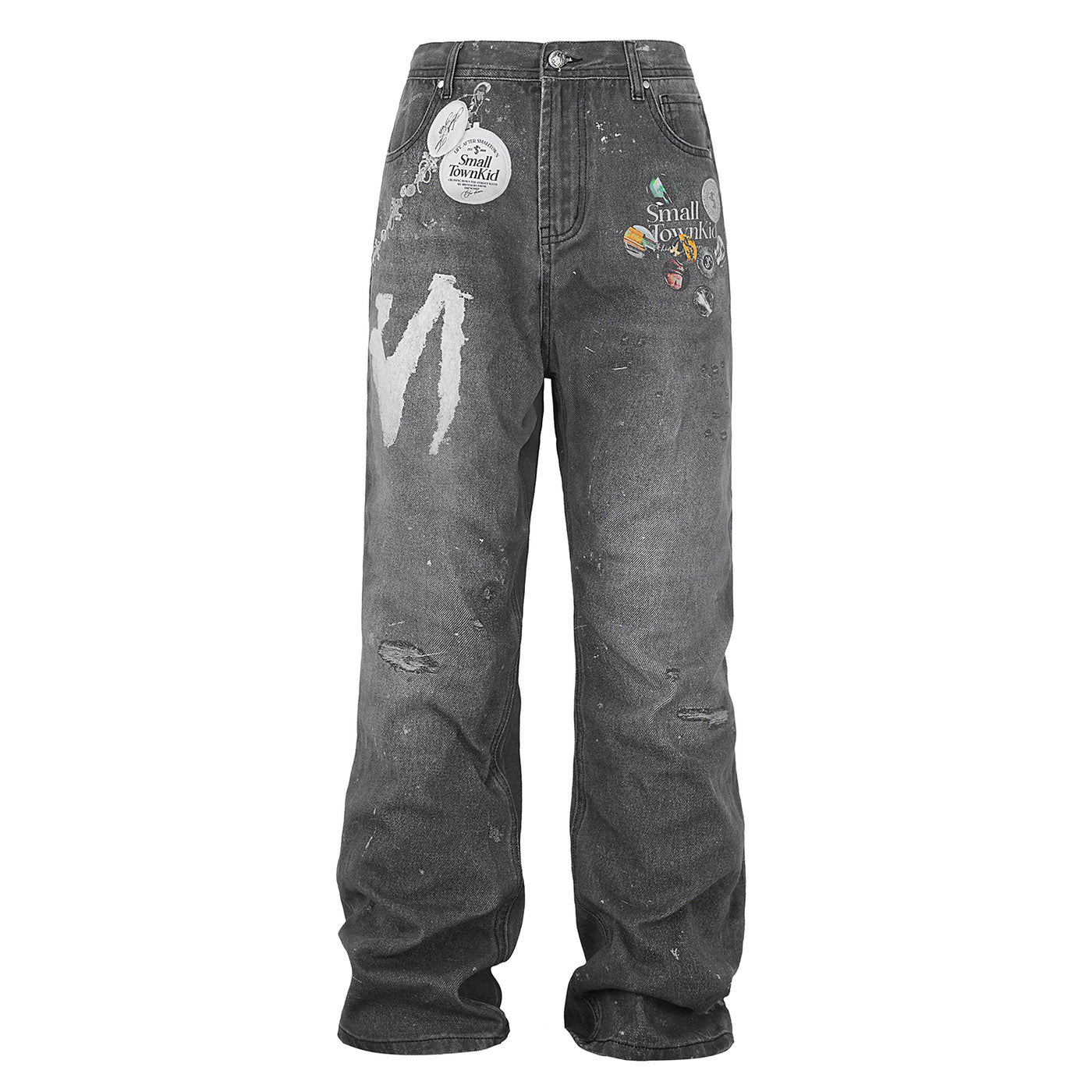 Small Town Kid 3D Printed Badge Washed Jeans | Face 3 Face