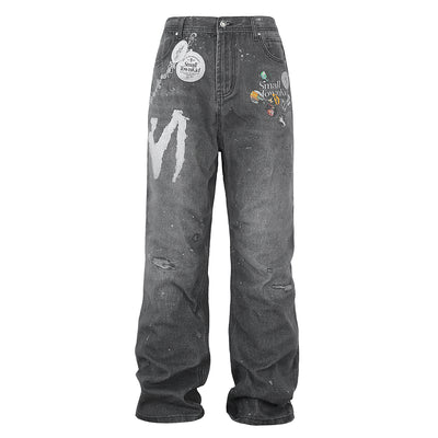 Small Town Kid 3D Printed Badge Washed Jeans | Face 3 Face