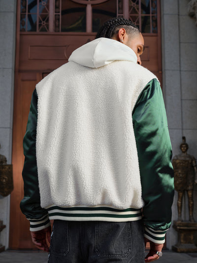 Small Town Kid Sherpa Fleece Patchwork Varsity Jacket | Face 3 Face