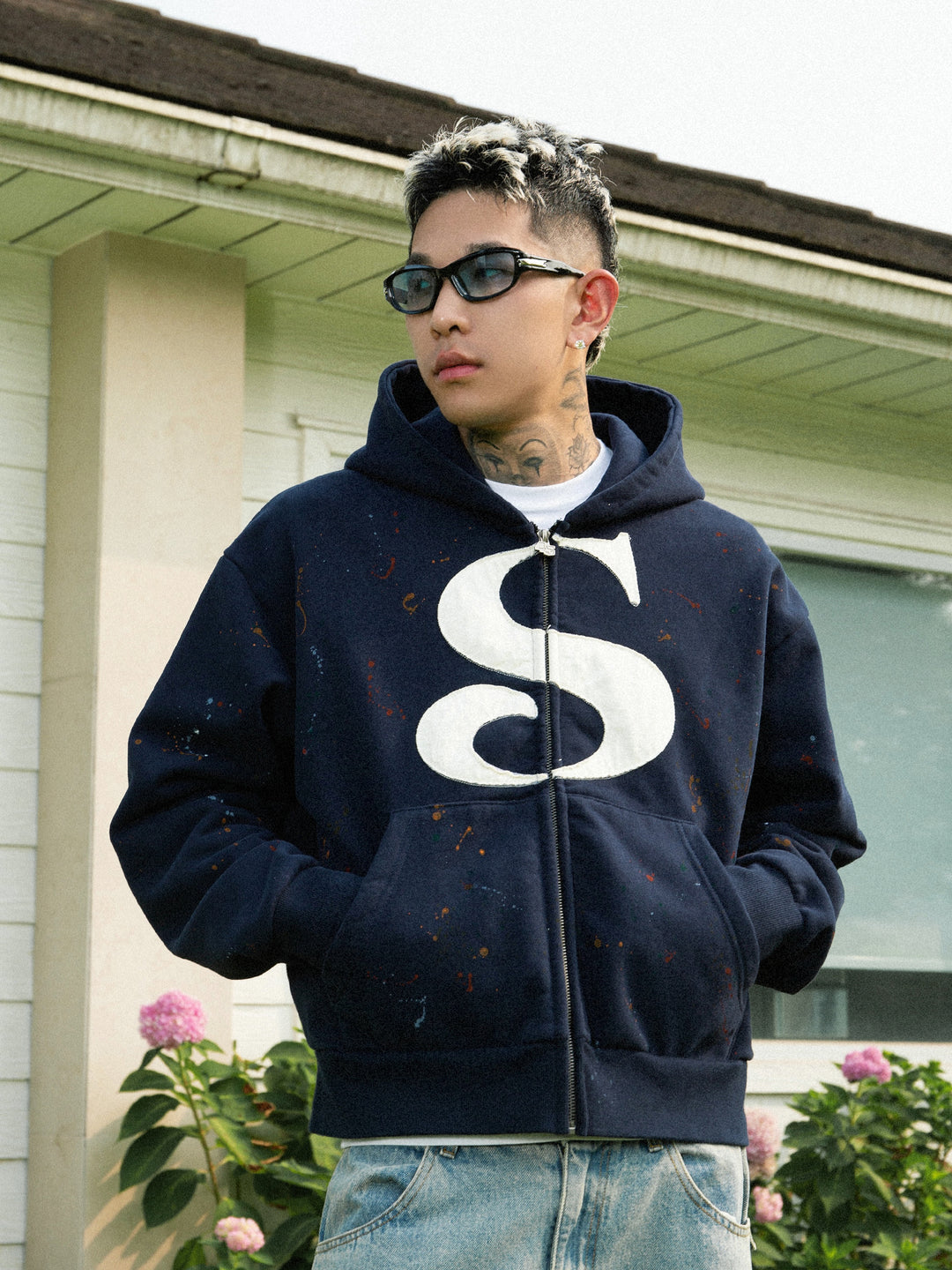 S45 Large S Logo Ink Splash Zip Up Hoodie | Face 3 Face
