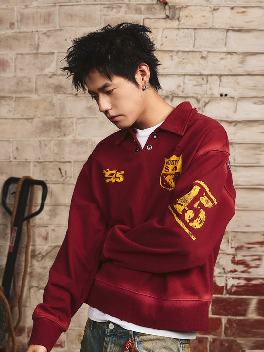 S45 Vintage Lapel Patch Polo Sweatshirt | Face 3 Face