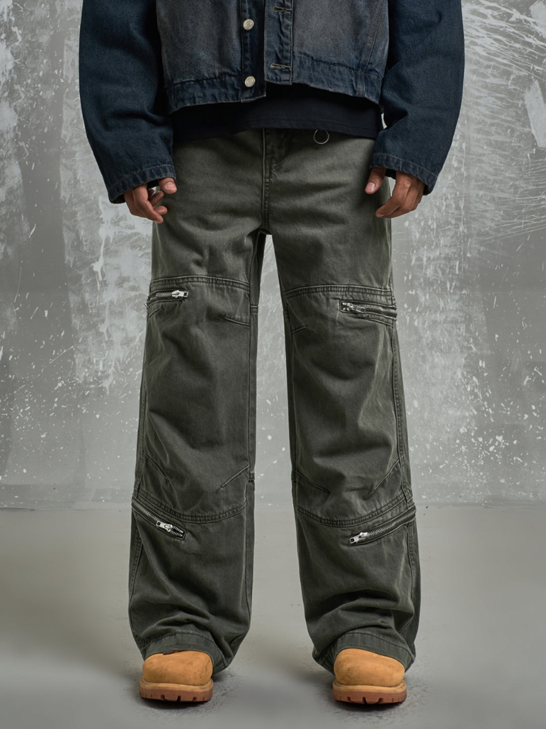 F3F Select Washed Zipper Multi Pocket Work Cargo Pants | Face 3 Face