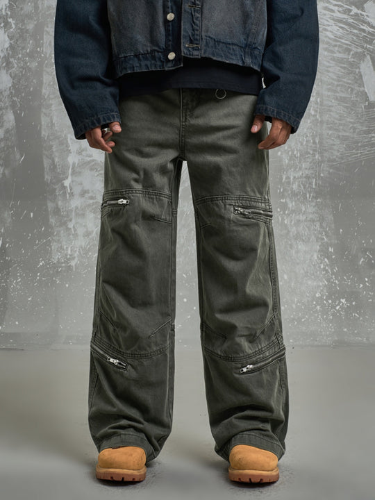 F3F Select Washed Zipper Multi Pocket Work Cargo Pants | Face 3 Face