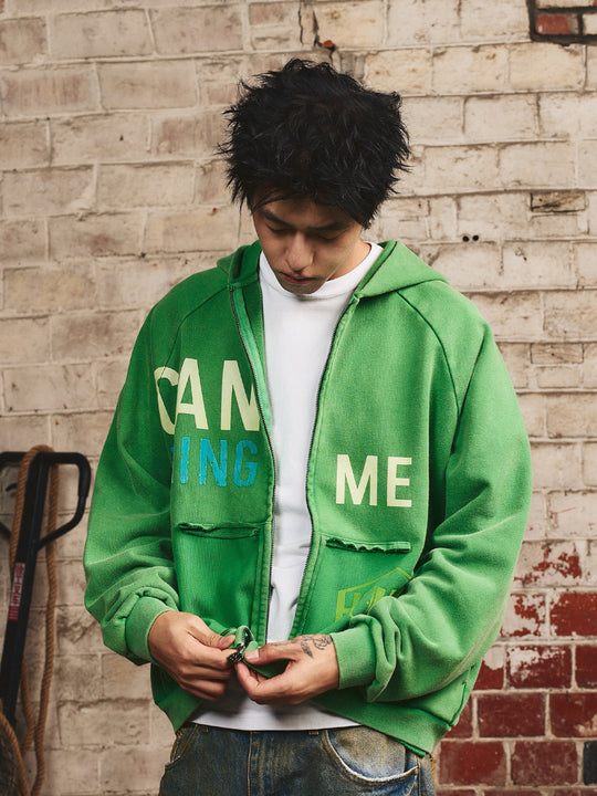 S45 Washed Flocking 3D Printed Zip Up Hoodie | Face 3 Face