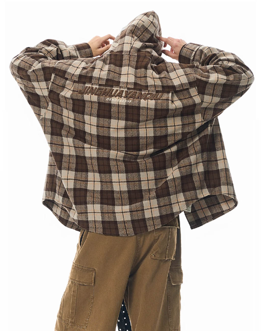 JHYQ Work Plaid Embroidery Hooded Shirt Jacket | Face 3 Face