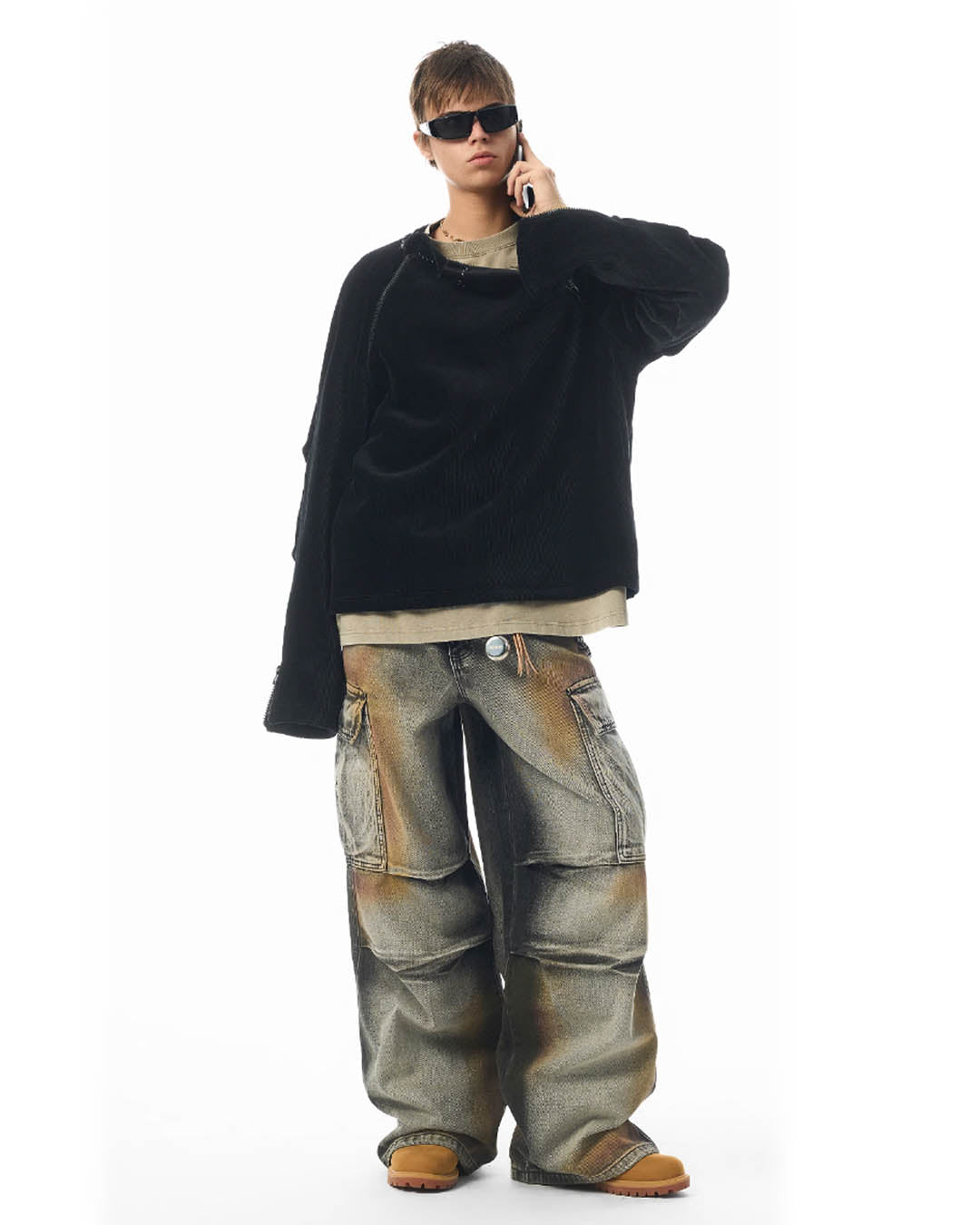 JHYQ Dirty Dyed Large Pockets Baggy Cargo Jeans | Face 3 Face