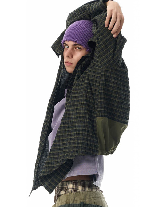 JHYQ Vintage Plaid Patchwork Long Sleeved Shirt | Face 3 Face