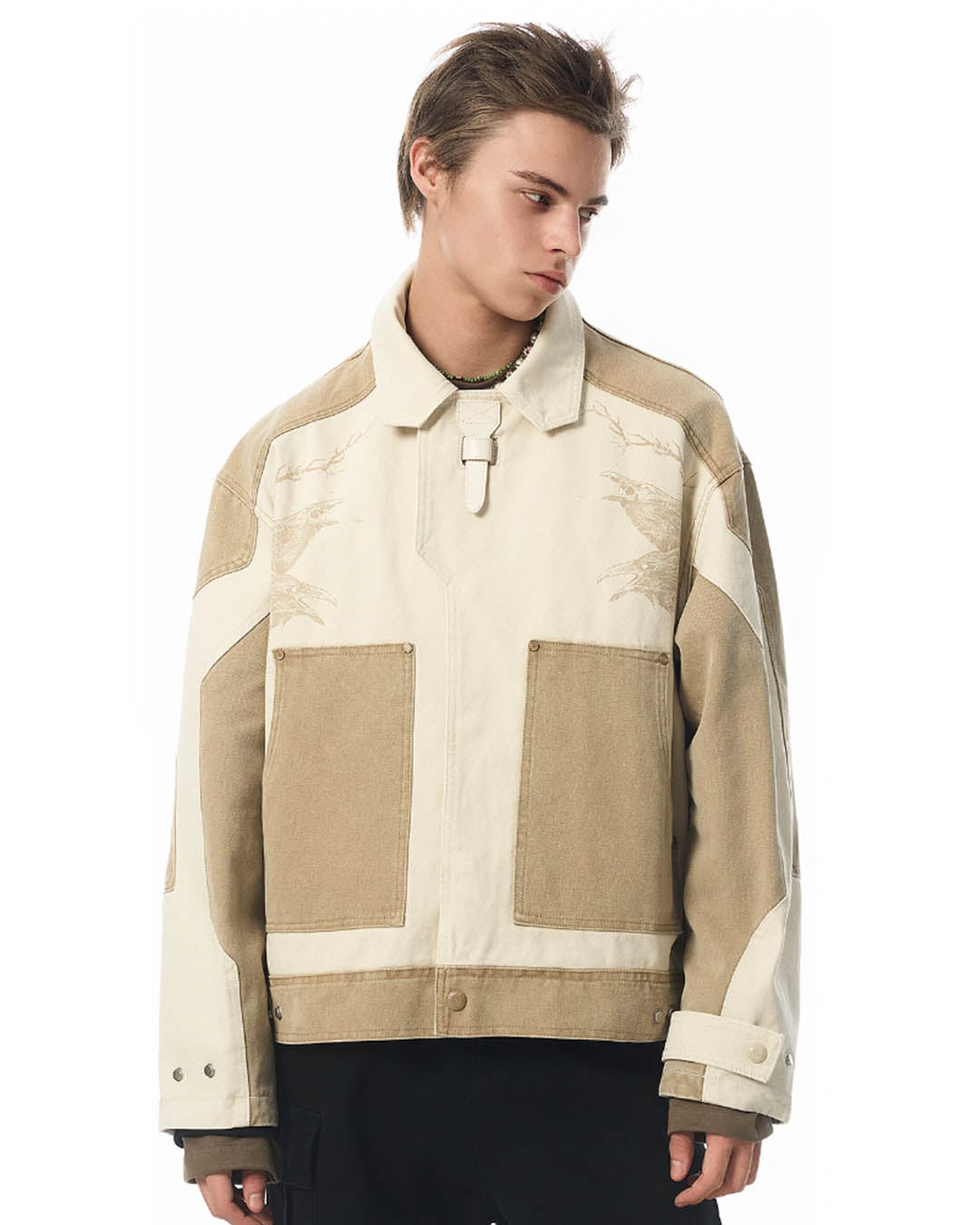 JHYQ Contrast Color Stitching Printed Canvas Work Jacket | Face 3 Face
