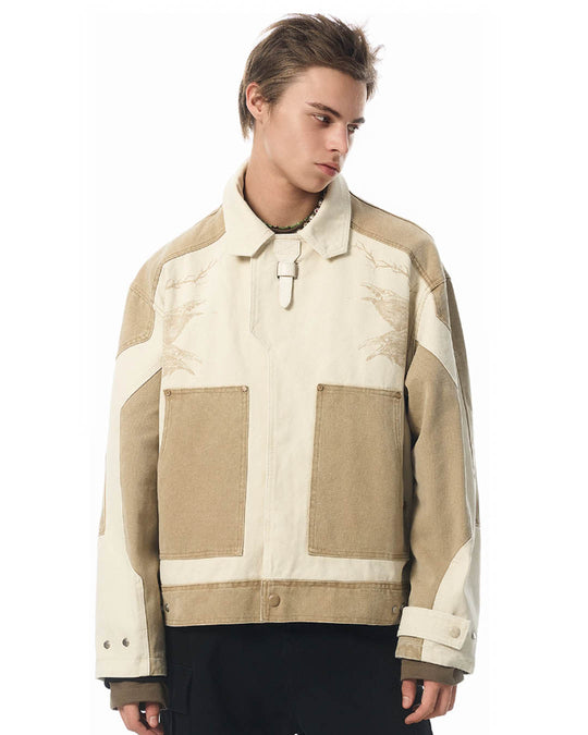 JHYQ Contrast Color Stitching Printed Canvas Work Jacket | Face 3 Face
