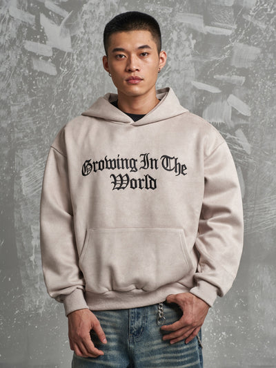 F3F Select Gothic Logo Embroidery Suede Hoodie | Face 3 Face