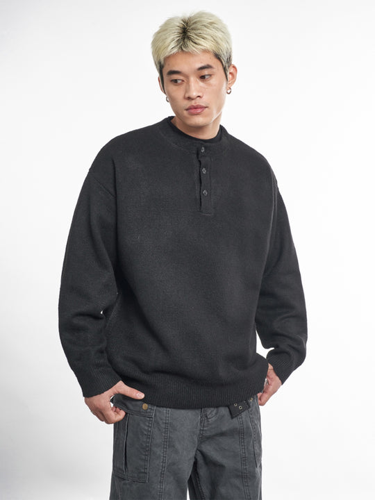 F3F Select Relaxed Fit Henley Neck Knit Sweater | Face 3 Face