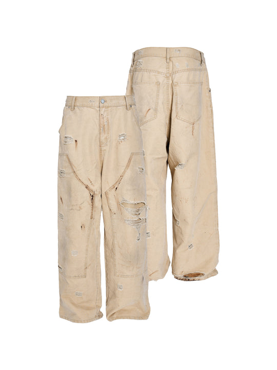 STEEPC Washed Dirty Old Ripped Double Knee Baggy Pants | Face 3 Face