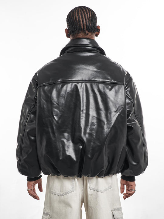 F3F Select PU Leather Bomber Puffer Jacket | Face 3 Face