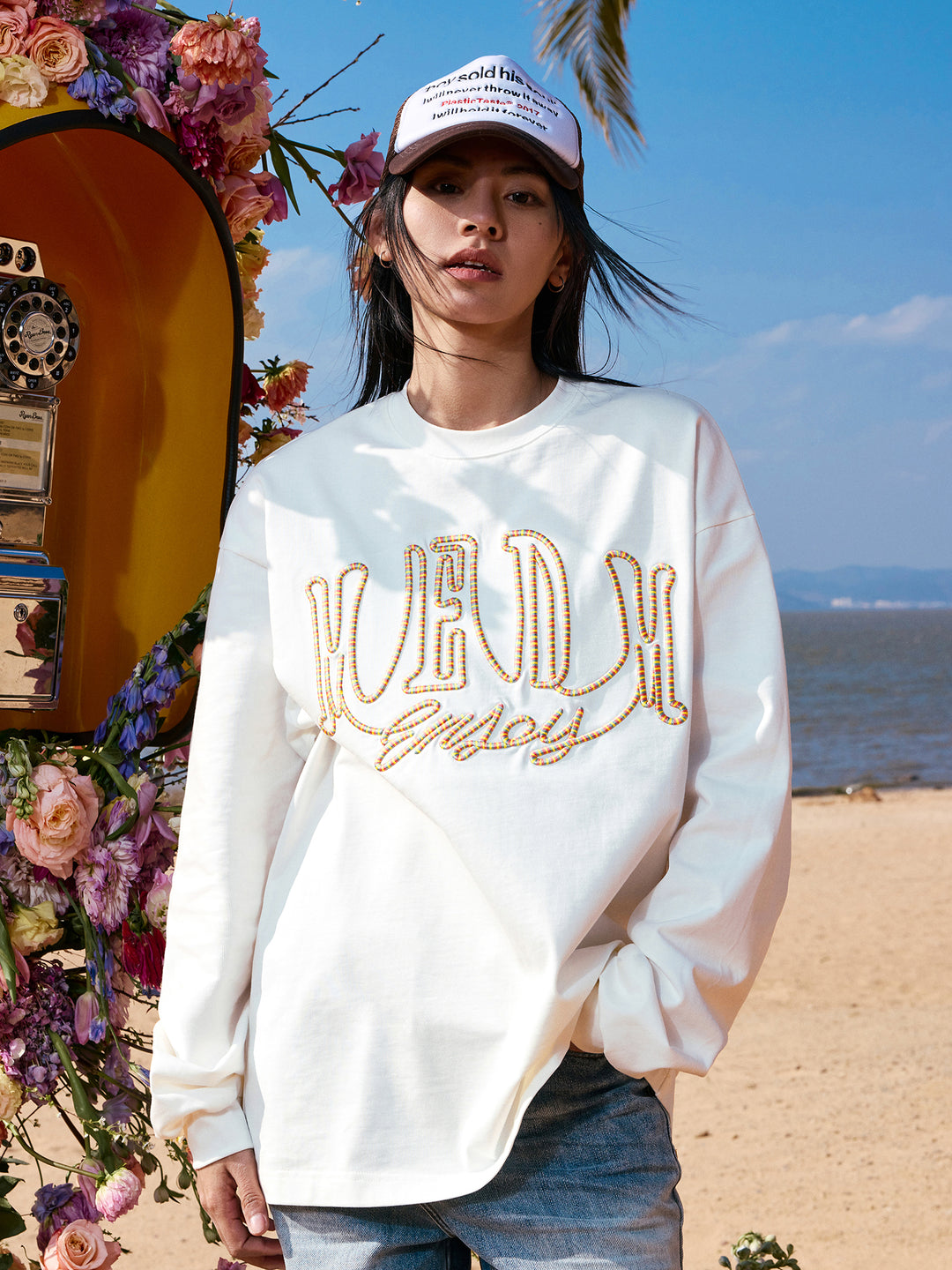 MEDM Colorful Embroidered Letters Long Sleeved Tee