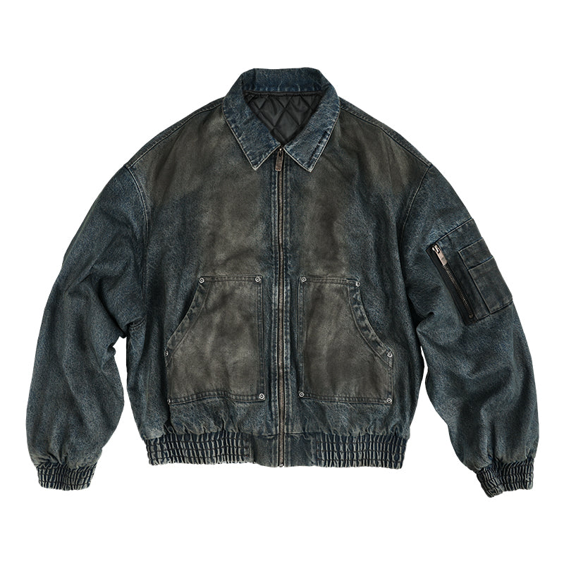 ANTIDOTE Dirty Wash MA-1 Denim Jacket | Face 3 Face