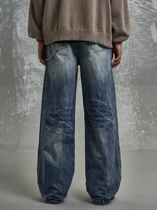 F3F Select Washed Blue Relaxed Fit Vertical Cut Jeans | Face 3 Face