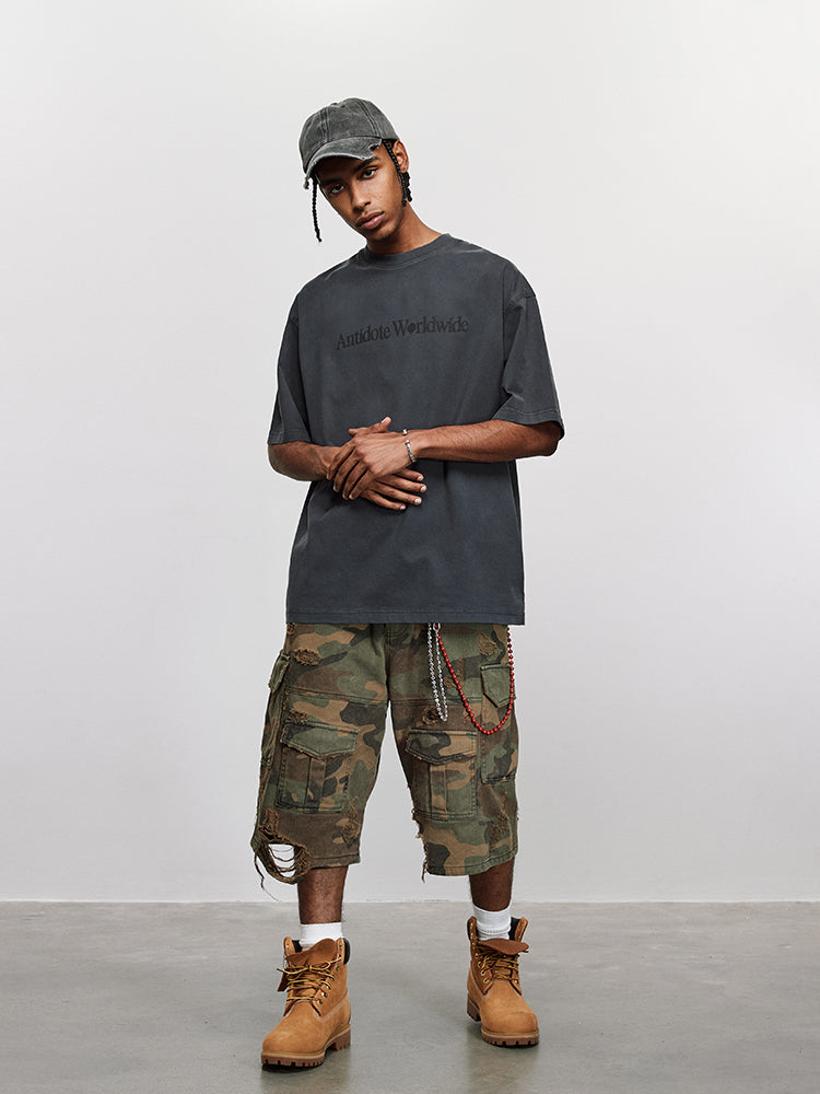 ANTIDOTE Washed Distressed Logo Print Vintage Tee