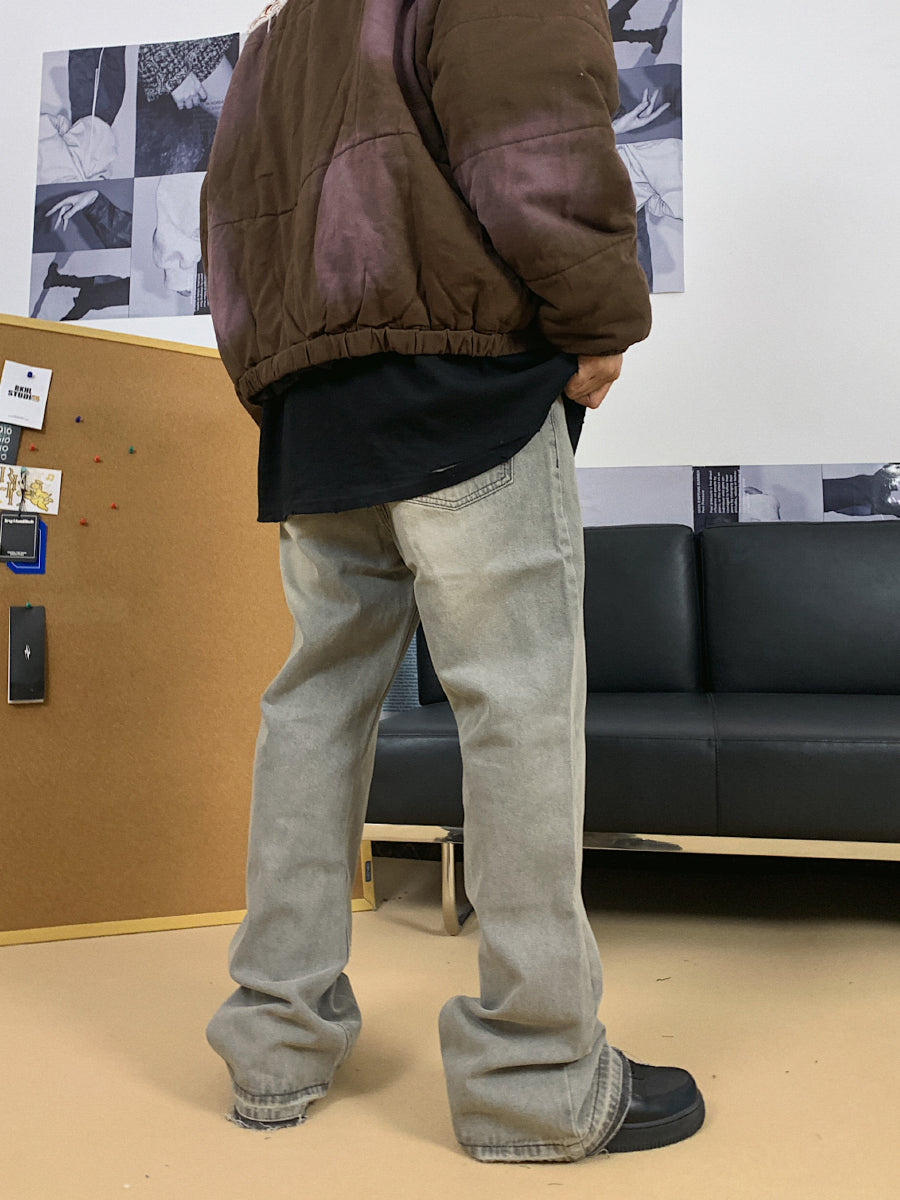 F3F Select Destruction Cement Gray Micro Flare Denim Jeans