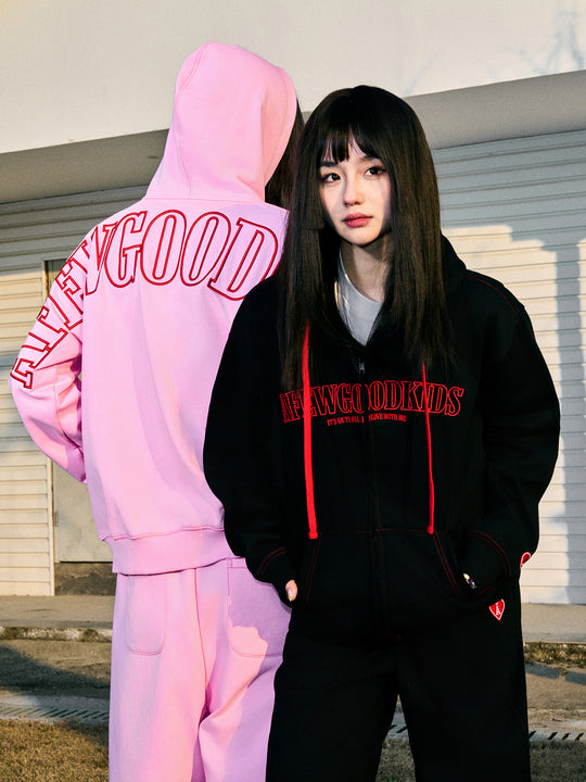 AFGK Big Logo Heart Embroidery Zipper Hoodie