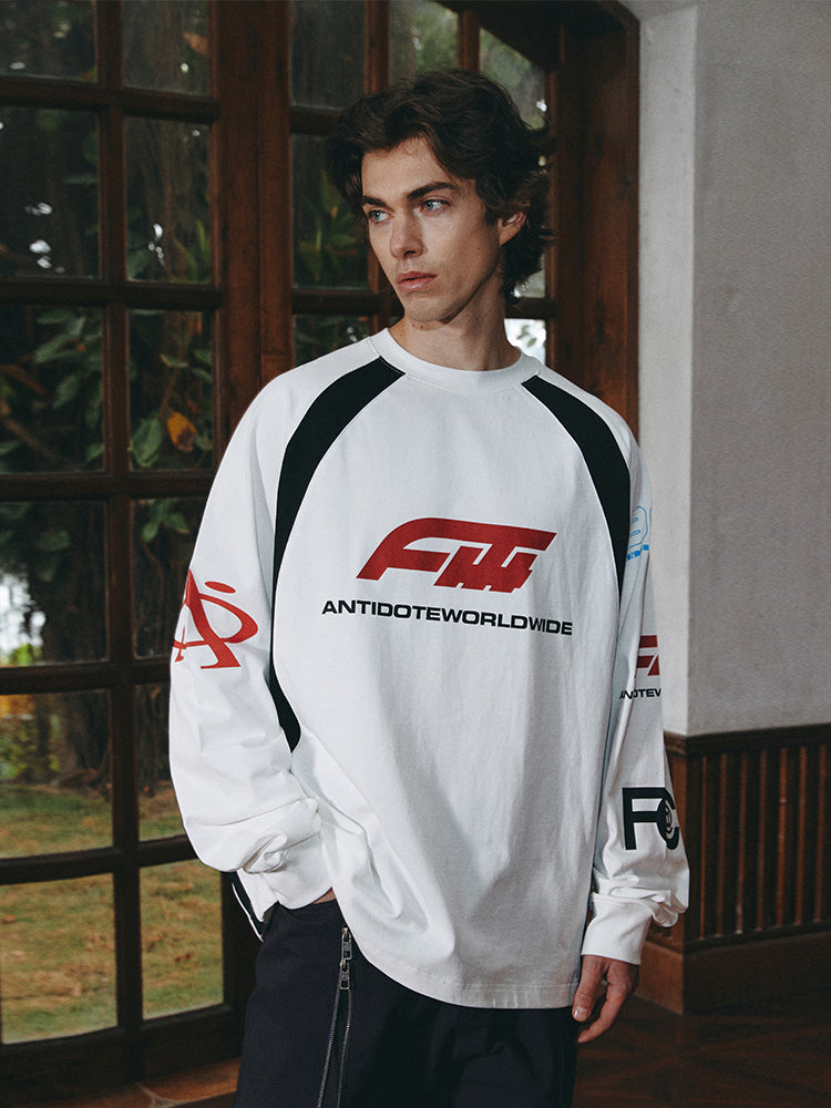 ANTIDOTE Multi Logo Contrasting Racing Long Sleeve Tee