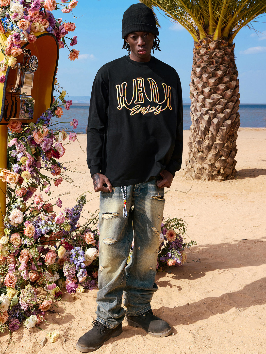 MEDM Colorful Embroidered Letters Long Sleeved Tee