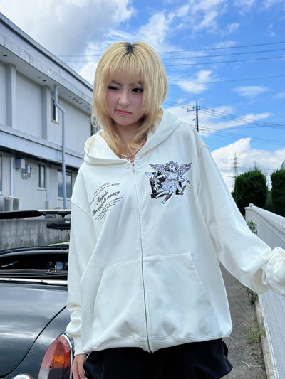 MEDM 3D Embroidered Angel Dove Zip Up Hoodie | Face 3 Face