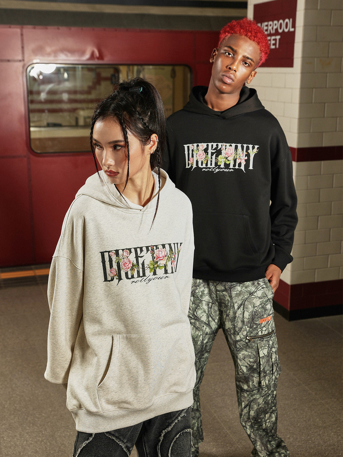 DICETINY Basic Logo Rose Floral Print Hoodie | Face 3 Face