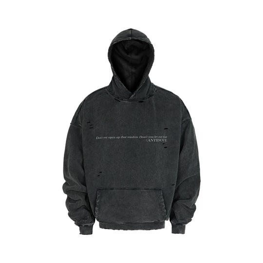 ANTIDOTE Washed Destroyed Slogan Hoodie | Face 3 Face