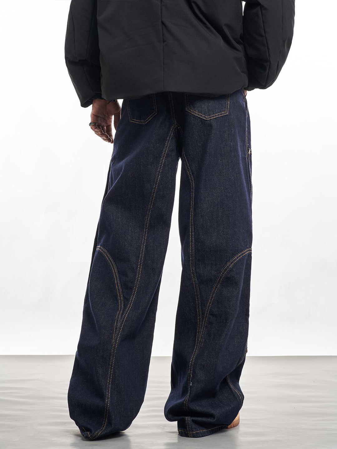 F3F Select Stitch Lines Dark Blue Double Knee Jeans | Face 3 Face