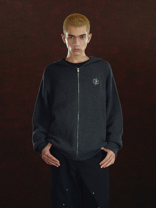DICETINY Metal Logo Zip Up Knit Hoodie | Face 3 Face