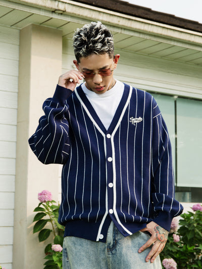 S45 Vertical Stripe Logo Knit Cardigan | Face 3 Face