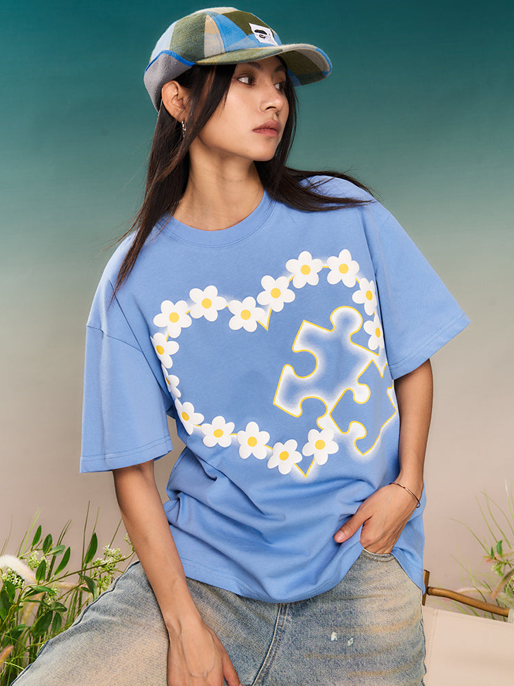 YADcrew Love Heart Puzzle Flower Foam Dot Printing Tee | Face 3 Face