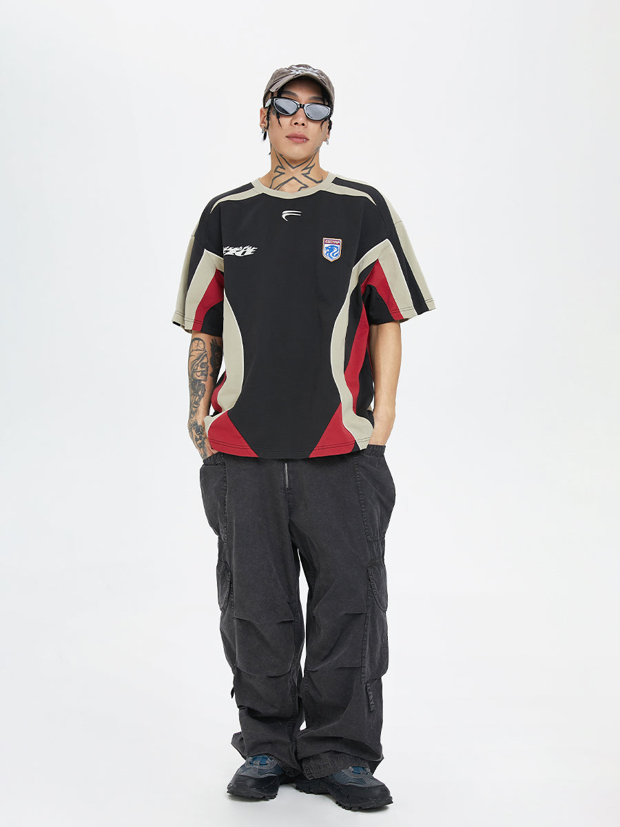 F2CE Deconstruction Stitching Contrast Color Printing Retro Sports Tee