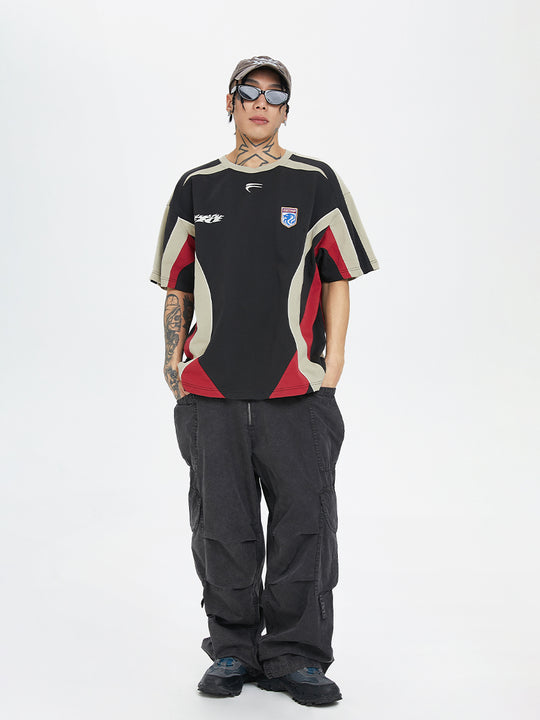 F2CE Deconstruction Stitching Contrast Color Printing Retro Sports Tee