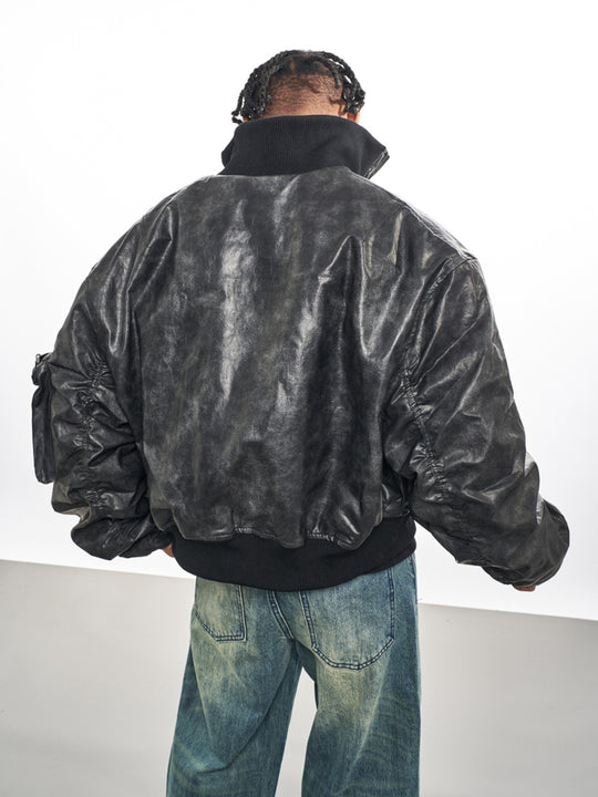 F3F Select Big Arm Pockets PU Leather MA-1 Bomber Jacket | Face 3 Face
