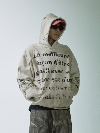 F2CE Dirty Dye Double Layer Printed Hoodie | Face 3 Face