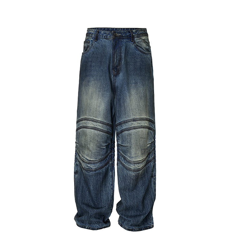 F2CE Vintage Washed Bone Pleated Baggy Jeans | Face 3 Face
