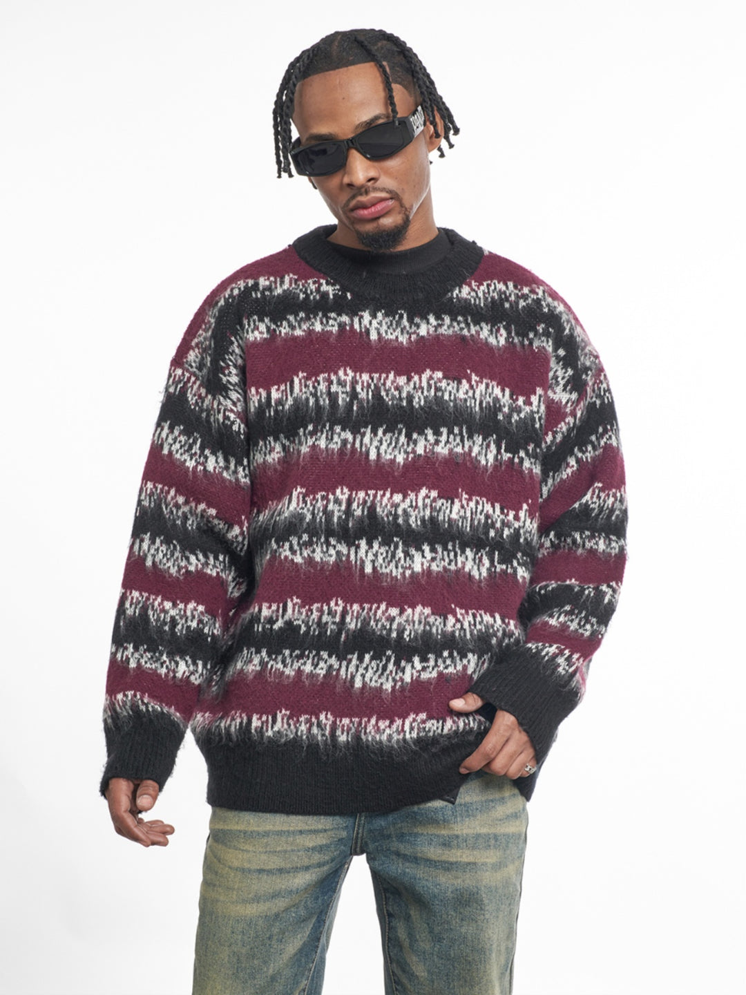 F3F Select Gradient Striped Fuzzy Knit Sweater | Face 3 Face