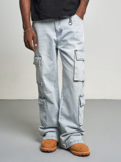 F3F Select Glacier Blue Multi Pocket Cargo Jeans | Face 3 Face