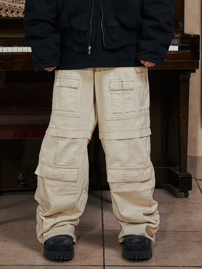 STEEPC Multi Pockets White Work Baggy Cargo Pants | Face 3 Face